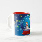 Schnekugel mit dem Schneemann-Gesang Zweifarbige Tasse (Vorderseite Links)
