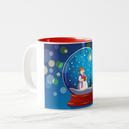 Schnekugel mit dem Schneemann-Gesang Zweifarbige Tasse (Vorderseite Links)