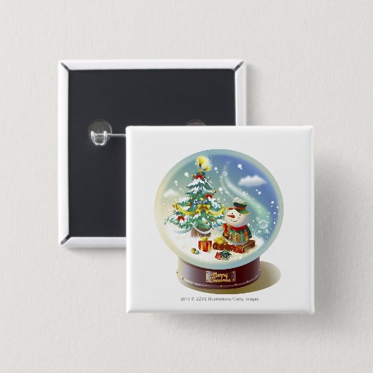 Schnekugel mit Schneemann und Weihnachtsbaum Button (Vorne & Hinten)