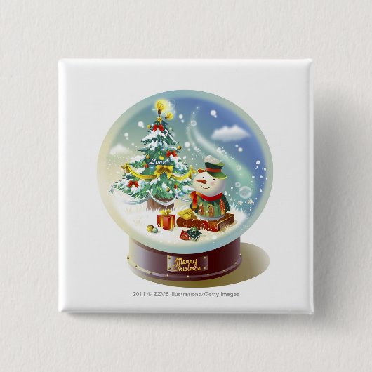 Schnekugel mit Schneemann und Weihnachtsbaum Button (Vorderseite)