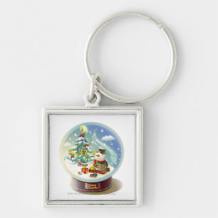 Schnekugel mit Schneemann und Weihnachtsbaum Schlüsselanhänger