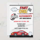 Schnell ein roter Kindergeburtstag Einladung (Vorderseite)