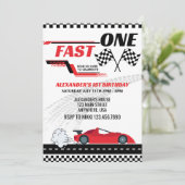 Schnell ein roter Kindergeburtstag Einladung (Stehend Vorderseite)