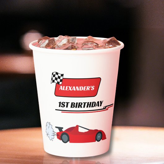 Schnell ein roter Rennwagen Junge 1. Geburtstag Pappbecher