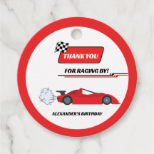 Schnell ein roter Retro-Rennwagen zum Thema Geburt