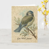 Schnell gut, Vintager Bluetit Bird Karte (Gelbe Blume)