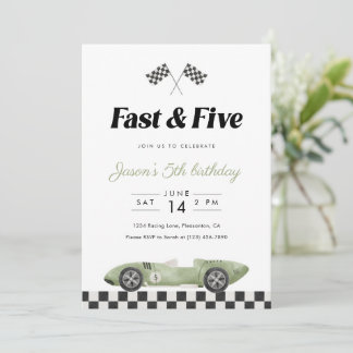 Schnell und Five 5. Geburtstag Vintage-Rennwagen Einladung