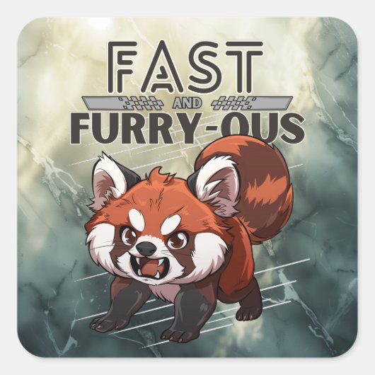 Schnell und Furry-ous - Red Panda - Gray Quadratischer Aufkleber (Vorderseite)