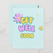 Schnell und gut kühn mit Blume auf blau Postkarte (Vorne/Hinten)