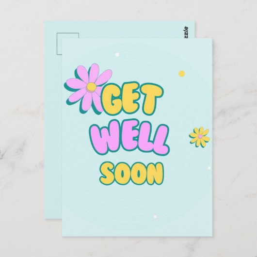 Schnell und gut kühn mit Blume auf blau Postkarte (Vorne/Hinten)