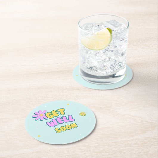 Schnell und gut kühn mit Blume auf blau Runder Pappuntersetzer (Vor Ort)