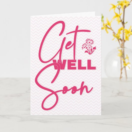 Schnell und modern rosa und Zickzack Typografie Karte (Gelbe Blume)