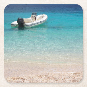 Schnellboot im blauen SeeUntersetzer Rechteckiger Pappuntersetzer