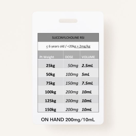 Schnelldosis RE: Succinylcholin RSI Paralytic Ausweis (Vorderseite)