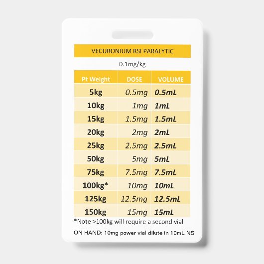 Schnelldosis RE: Vecuronium & Rocuronium Paralyse Ausweis (Vorderseite)