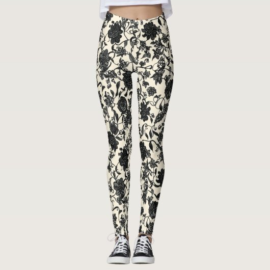 Schnelle Blume Schwarzes Muster Leggings (Vorderseite)