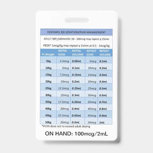 SCHNELLE DOSING RE: FENTANYL FÜR RSI SEDATION & SC AUSWEIS (Vorderseite)