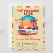 Schnelle, furchtlose und fünf Retro-Rennwagen Einladung (Vorderseite)