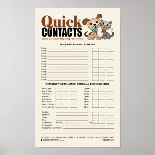 Schnelle Kontakte [Notruf- und Häufigkeitsangaben] Poster (Vorne)