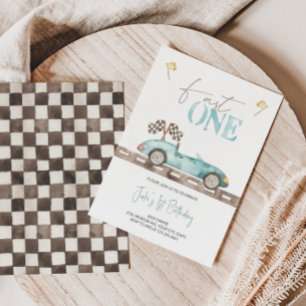 Schnelle ONE Retro-Rennwagen-Geburtstagseinladung Einladung
