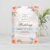 Schnelle Peach Floral Beach Hochzeit Einladung (Stehend Vorderseite)
