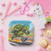 Schnelle Schildkröte Sprinter Athletischer Läufer Pappteller (Party)