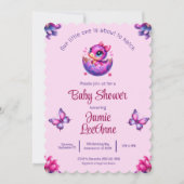 Schnelle Schläge Baby Pink Dinosaur Baby Dusche Einladung (Vorderseite)