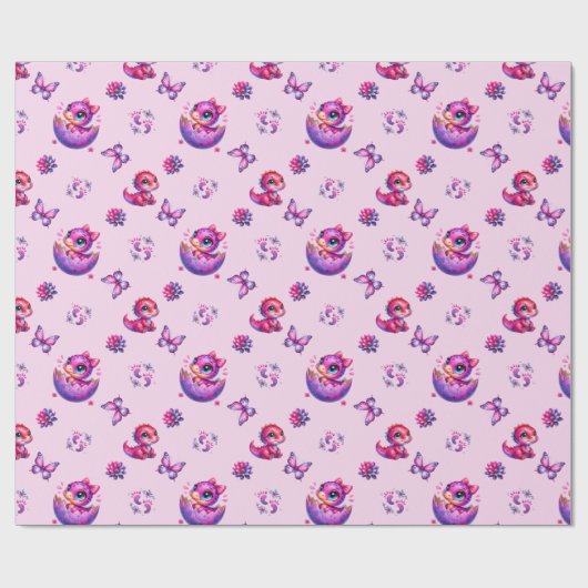 Schnelle Schläge Baby Pink Dinosaur Baby Dusche Geschenkpapier (Flach)