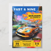 Schnelle und lustige Rennwagen Geburtstagsparty Einladung (Vorderseite)