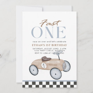 Schneller 1 Racing Car erster Geburtstag Einladung