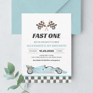 Schneller 1 Racing Car erster Geburtstag Einladung