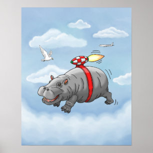 Schneller Jetpack-Flug des Nilpferds Poster