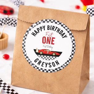 Schneller Rennwagen-Junge 1. Geburtstagsfeier Runder Aufkleber