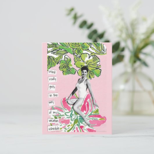 Schneller Urlaub Postkarte Arbeit geht in den Weg (Stehend Vorderseite)