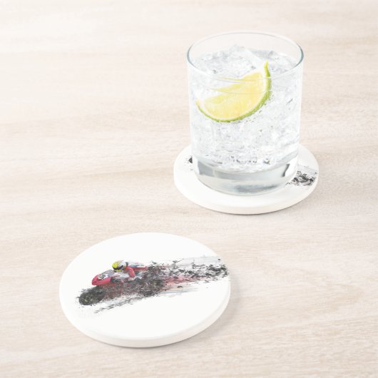 Schnellerer Motorradfahrer Getränkeuntersetzer (Seite)