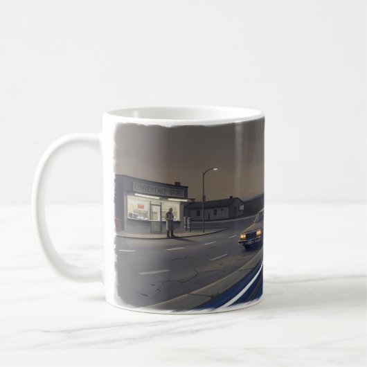 Schnelles Auto Mitternachtsflucht offene Straße Ta Kaffeetasse (Links)