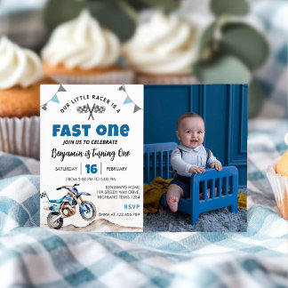 Schnelles blaues Quad-Birthday-Party-Foto Einladung