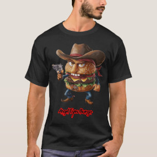 Schnelles Essen Burger auf einem Schwarzen T-Shirt