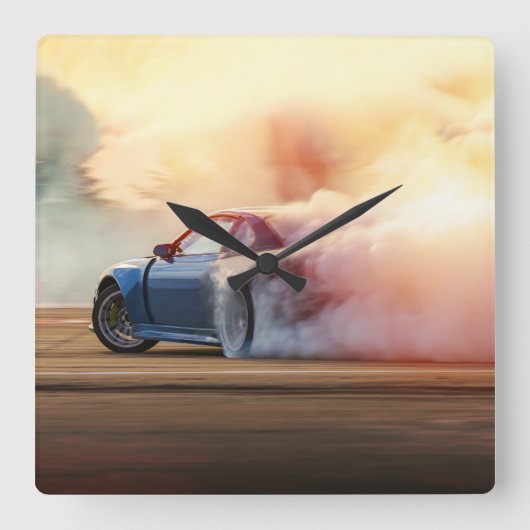 Schnelles Fahren mit dem Auto - Erwachsene und Kin Quadratische Wanduhr (Vorderseite)