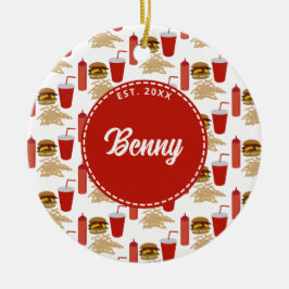 Schnelles Futter Burger Fries Muster Monogramm Keramik Ornament