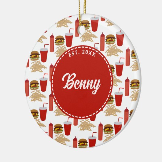 Schnelles Futter Burger Fries Muster Monogramm Keramik Ornament (Links)