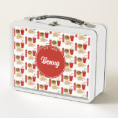 Schnelles Futter Burger Fries Muster Monogramm Metall Brotdose (Vorderseite)