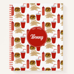 Schnelles Futter Burger Fries Muster Monogramm Notizblock