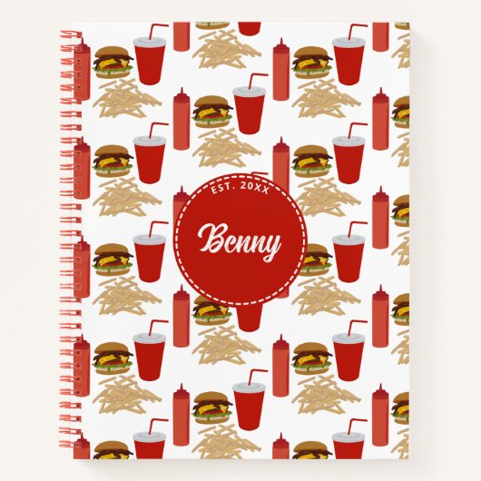 Schnelles Futter Burger Fries Muster Monogramm Notizblock (Vorderseite)