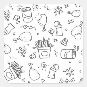 Schnelles Muster für Schwarzweiß-Doodle Quadratischer Aufkleber
