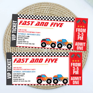Schnelles und fünftes Race Ticket 5. Geburtstag Einladung