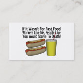 Schnellimbiss-Arbeitskraft Visitenkarte (Rückseite)