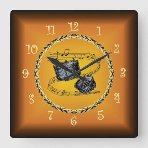 Schnellimbiss auf Musikalischen Rollen & Russet Or Quadratische Wanduhr