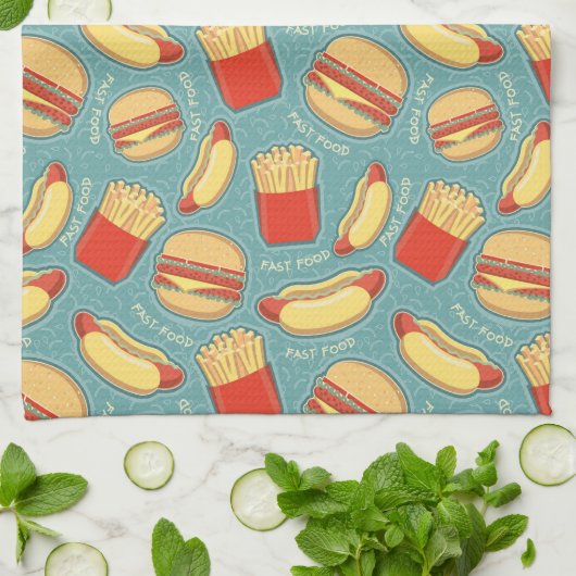 Schnellimbiss-Muster 3 Geschirrtuch (Gefaltet)
