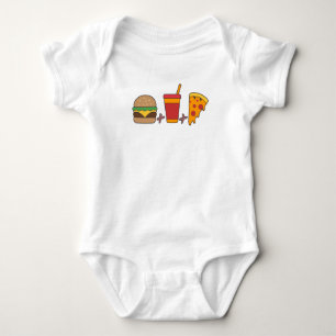 Schnellimbiss-Trio: Burger, Soda, Pizzastück in Fe Baby Strampler